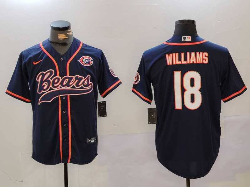 Men%27s Chicago Bears #18 Caleb Williams Navy Throwback With Patch Cool Base Stitched Baseball Jersey->chicago bears->NFL Jersey